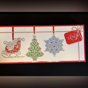 Lenox Set of 3 Merry & Bright Silver Plated Ornaments NEW
